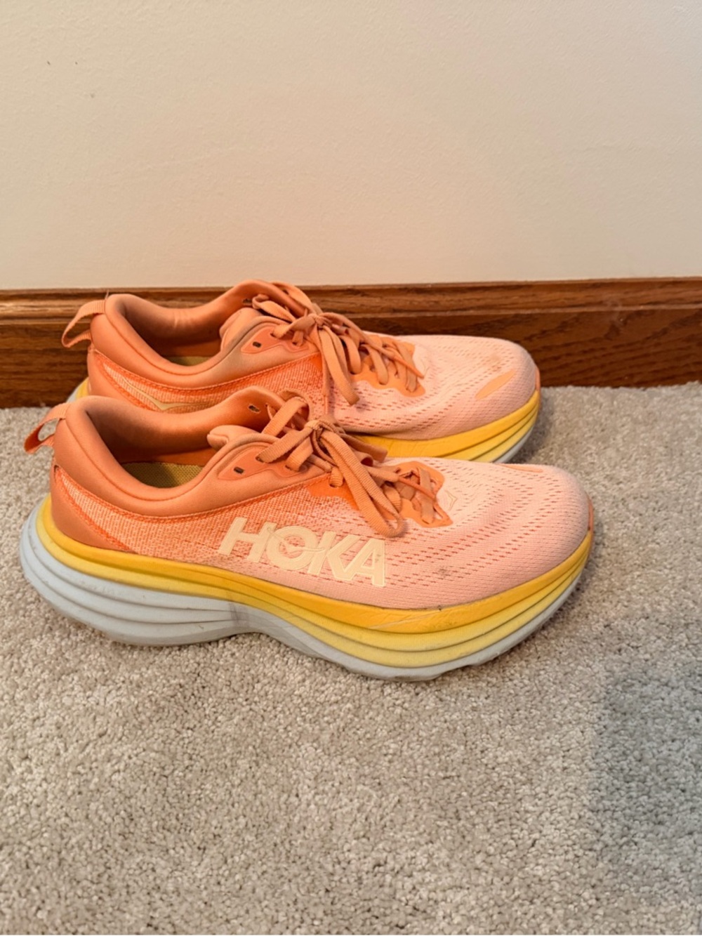 Hoka Women’s Orange and White Athletic Sneakers